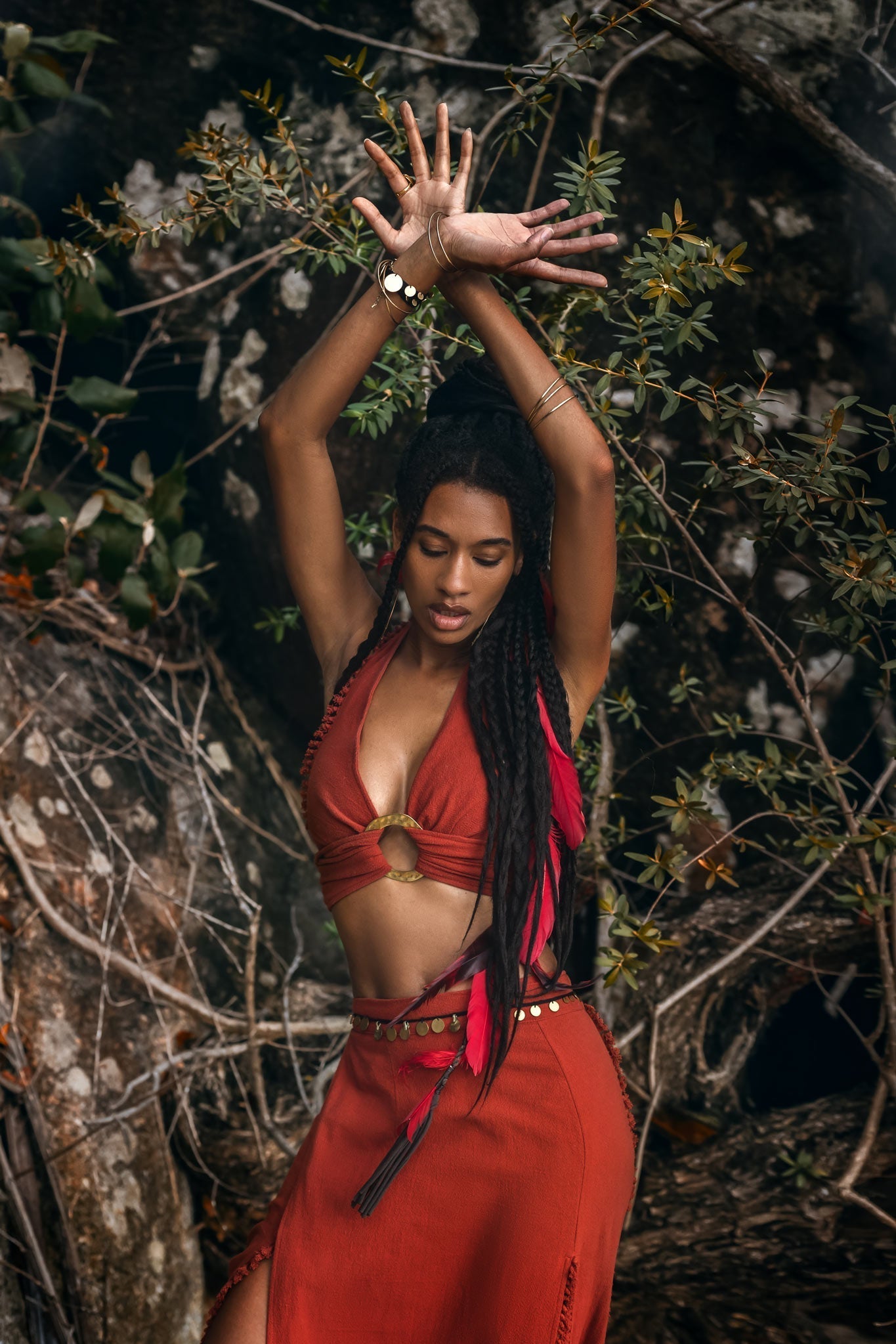 Red Boho Crop Top • Bohemian Top with Handmade Knots - AYA Sacred Wear