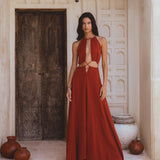 Red Goddess Dress • Fairy Tale Maxi Dress For Women • Cross Open Belly Back Dress - AYA Sacred Wear