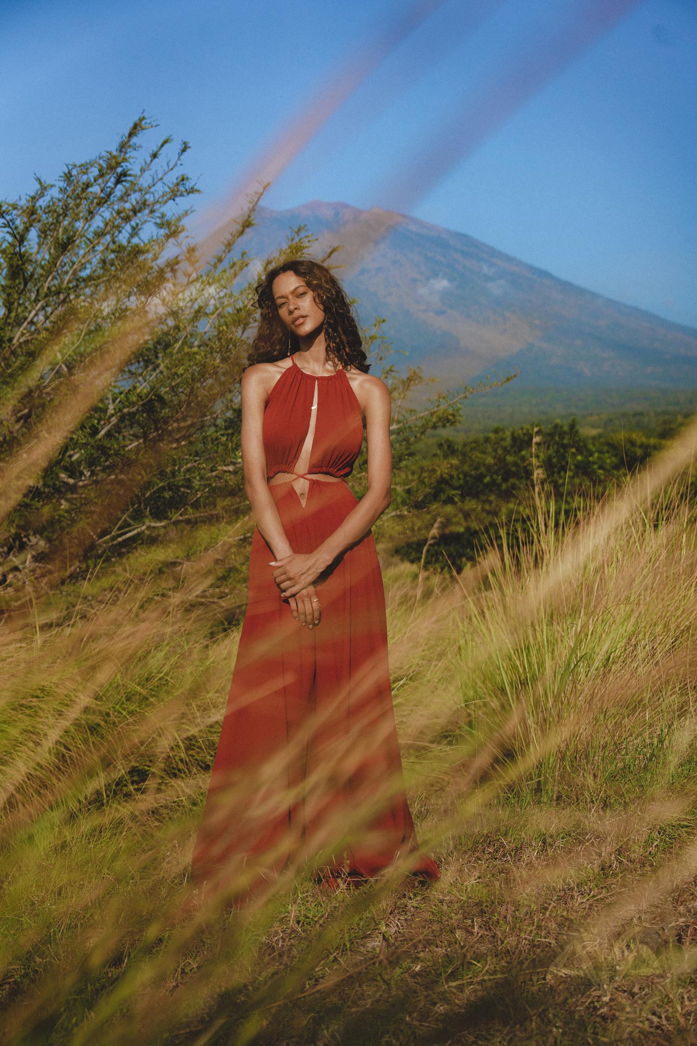 Red Goddess Dress • Fairy Tale Maxi Dress For Women • Cross Open Belly Back Dress - AYA Sacred Wear