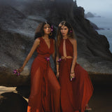 Red Goddess Dress • Fairy Tale Maxi Dress For Women • Cross Open Belly Back Dress - AYA Sacred Wear