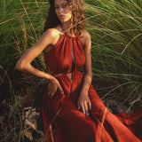Red Goddess Dress • Fairy Tale Maxi Dress For Women • Cross Open Belly Back Dress - AYA Sacred Wear
