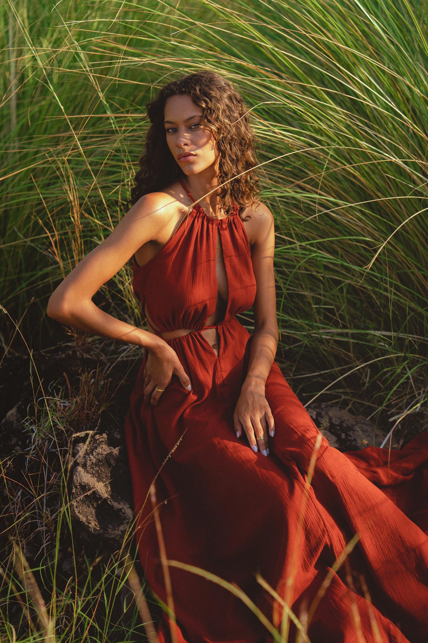 Red Goddess Dress • Fairy Tale Maxi Dress For Women • Cross Open Belly Back Dress - AYA Sacred Wear