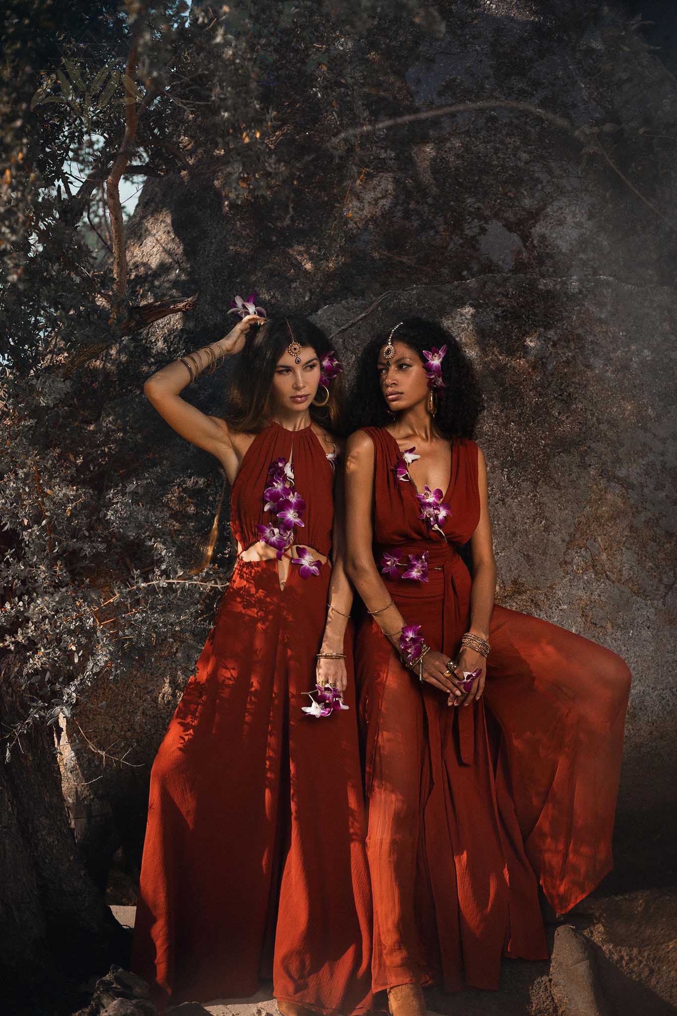 Red Goddess Dress • Fairy Tale Maxi Dress For Women • Cross Open Belly Back Dress - AYA Sacred Wear