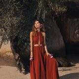 Red Goddess Dress • Fairy Tale Maxi Dress For Women • Cross Open Belly Back Dress - AYA Sacred Wear