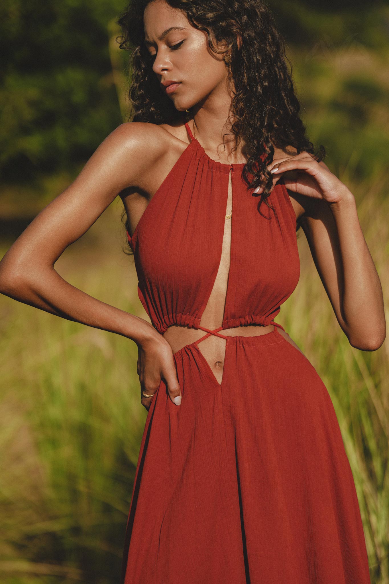Red Goddess Dress • Fairy Tale Maxi Dress For Women • Cross Open Belly Back Dress - AYA Sacred Wear