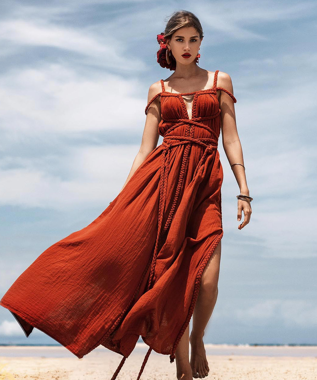 Red Greek Goddess Prom Boho Dress - AYA Sacred Wear