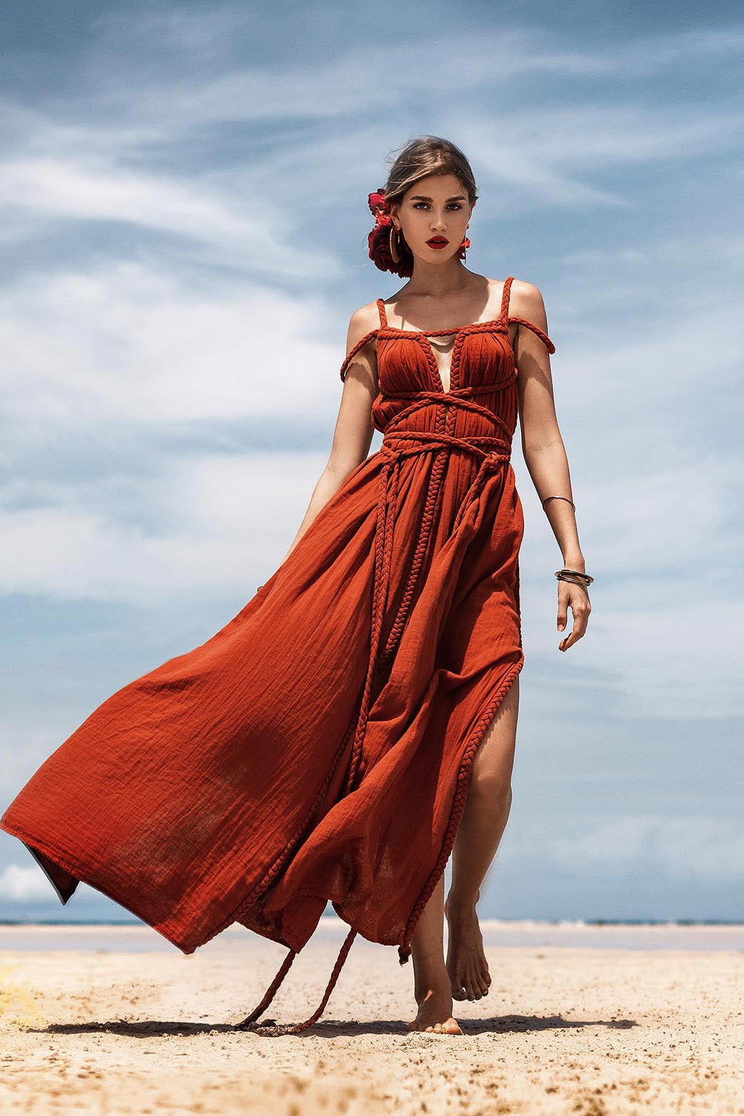 Red Greek Goddess Prom Boho Dress - AYA Sacred Wear