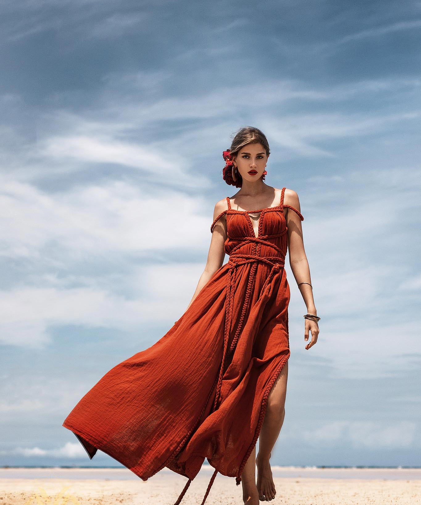 Red Greek Goddess Prom Boho Dress - AYA Sacred Wear