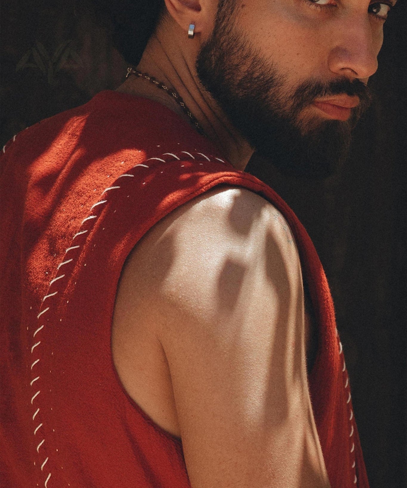 Red Hand Embroidered Vest for Men - AYA Sacred Wear