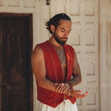 Red Hand Embroidered Vest for Men - AYA Sacred Wear