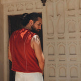 Red Hand Embroidered Vest for Men - AYA Sacred Wear