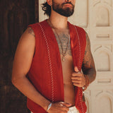 Red Hand Embroidered Vest for Men - AYA Sacred Wear
