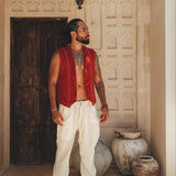 Red Hand Embroidered Vest for Men - AYA Sacred Wear