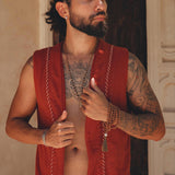 Red Hand Embroidered Vest for Men - AYA Sacred Wear