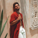 Red Tribal Kimono Robe for Men by AYA Sacred Wear 