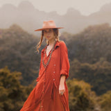 Red Kannika Shirt Dress • Adjustable Kaftan Dress • Multiway Button Down Dress - AYA Sacred Wear