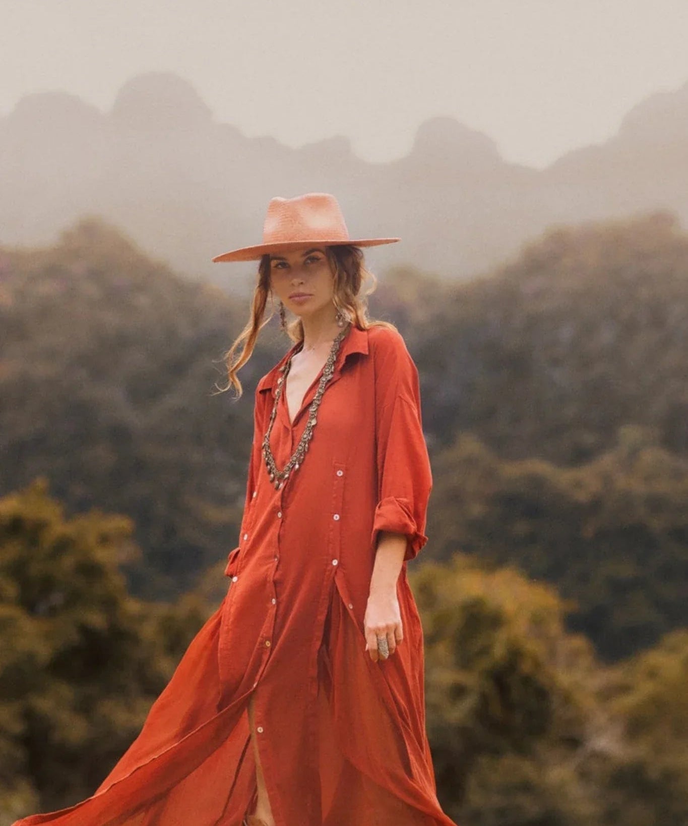 Red Kannika Shirt Dress • Adjustable Kaftan Dress • Multiway Button Down Dress - AYA Sacred Wear