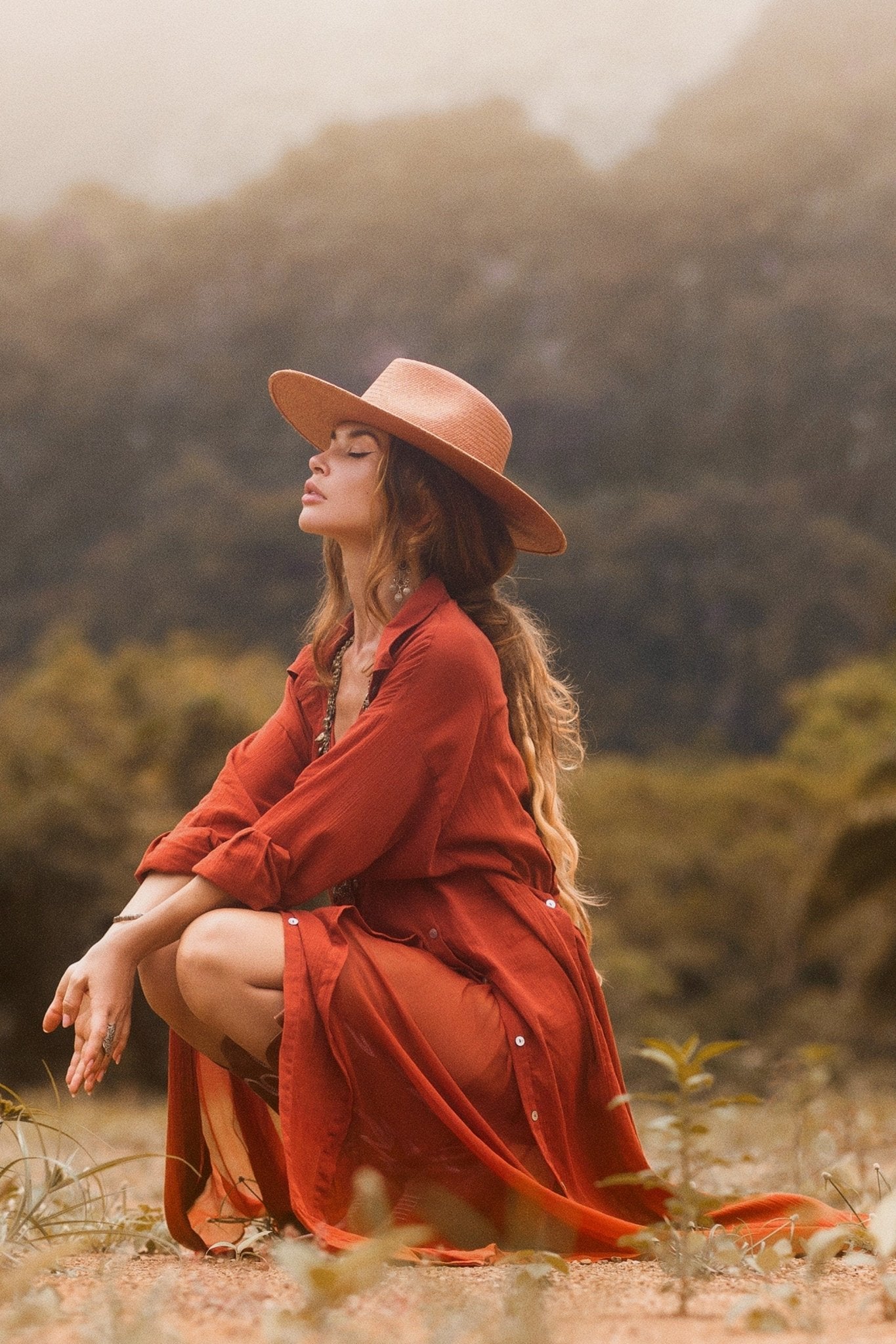Red Kannika Shirt Dress • Adjustable Kaftan Dress • Multiway Button Down Dress - AYA Sacred Wear