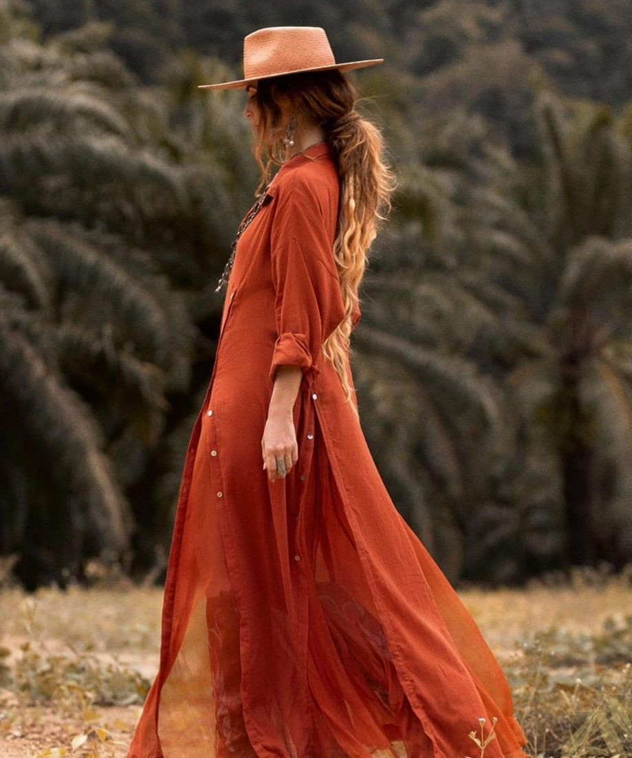 Red Kannika Shirt Dress • Adjustable Kaftan Dress • Multiway Button Down Dress - AYA Sacred Wear