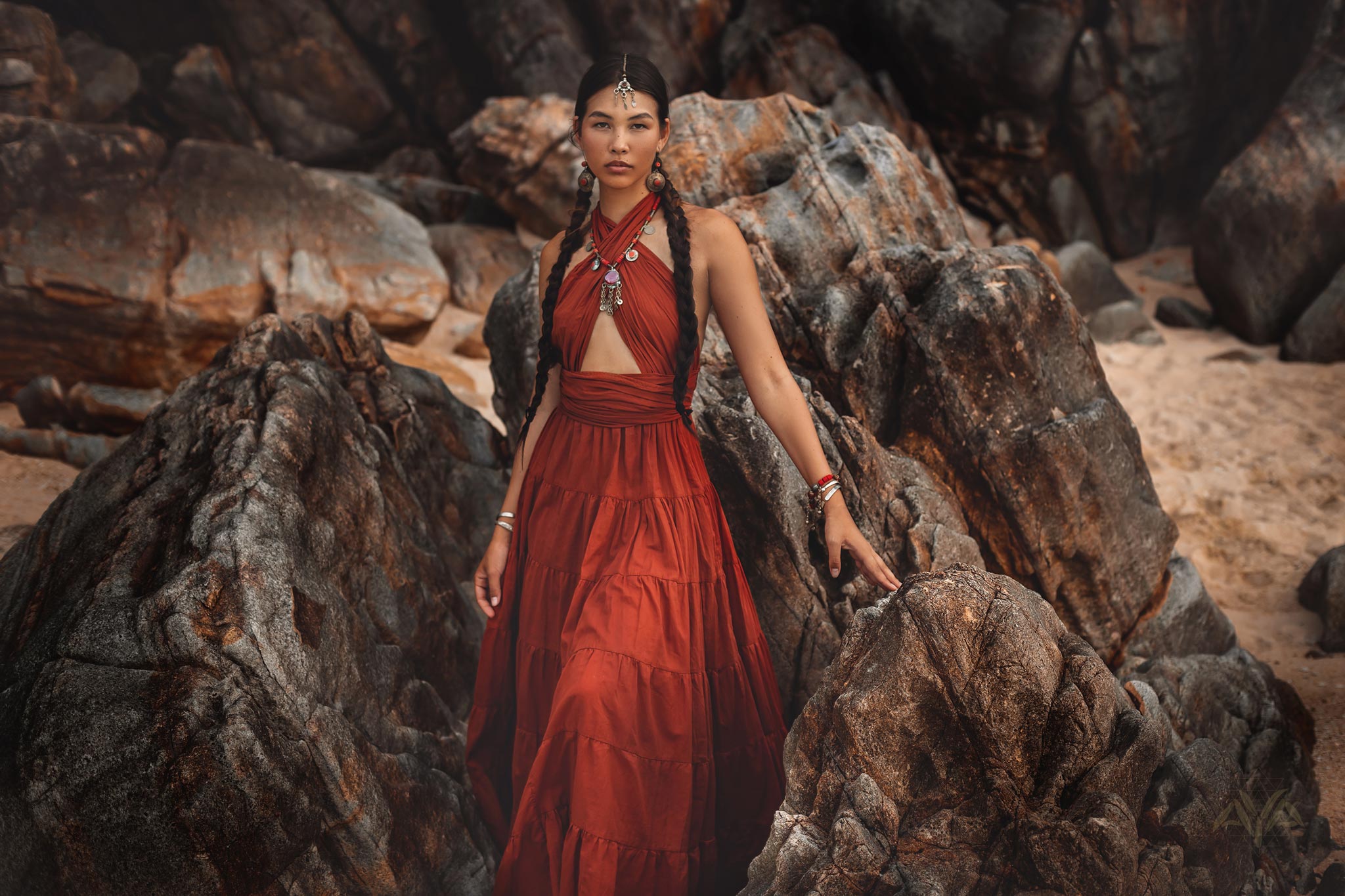 Red Multiway Dress • Beach Adjustable Dress • Boho Sleeveless Dress - AYA Sacred Wear