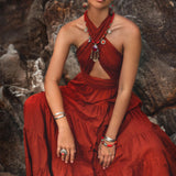 Red Multiway Dress • Beach Adjustable Dress • Boho Sleeveless Dress - AYA Sacred Wear