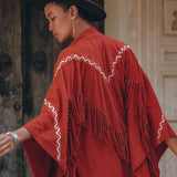 Red Organic Poncho Cape • Boho Cardigan Women • Cotton Kimono Cover Up - AYA Sacred Wear