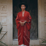 Red Organic Poncho Cape • Boho Cardigan Women • Cotton Kimono Cover Up - AYA Sacred Wear