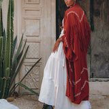 Red Organic Poncho Cape • Boho Cardigan Women • Cotton Kimono Cover Up - AYA Sacred Wear