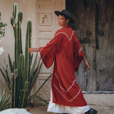 Red Organic Poncho Cape • Boho Cardigan Women • Cotton Kimono Cover Up - AYA Sacred Wear