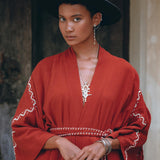 Red Organic Poncho Cape • Boho Cardigan Women • Cotton Kimono Cover Up - AYA Sacred Wear