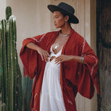 Red Organic Poncho Cape • Boho Cardigan Women • Cotton Kimono Cover Up - AYA Sacred Wear