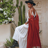 Red Poncho Robe • Boho Cape for Women • Bohemian Kimono Overcoat - AYA Sacred Wear