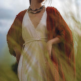 Red Poncho Robe • Boho Cape for Women • Bohemian Kimono Overcoat - AYA Sacred Wear