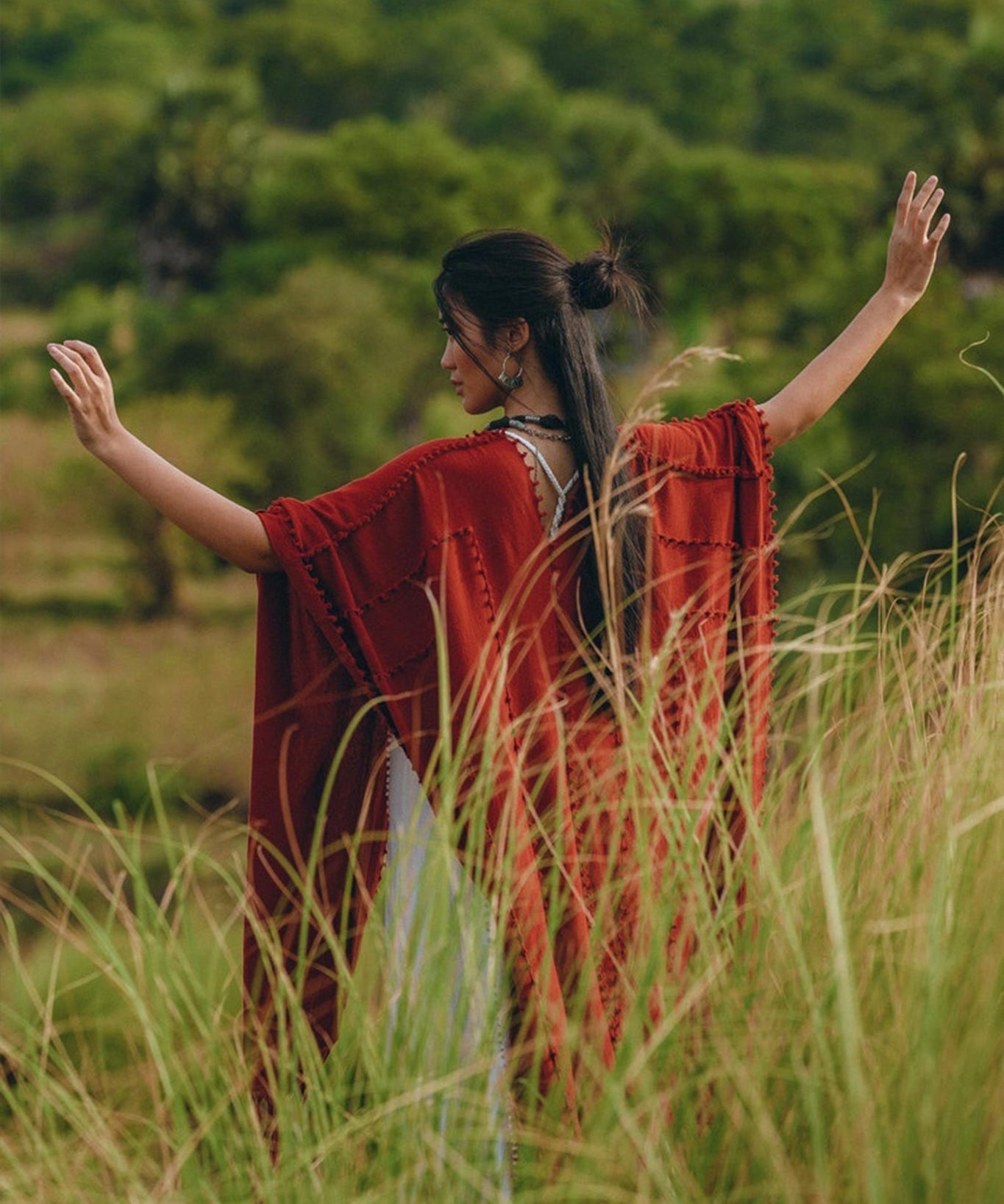 Red Poncho Robe • Boho Cape for Women • Bohemian Kimono Overcoat - AYA Sacred Wear