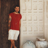 Red Raw Edge Thick Cotton Top Tee for Men - AYA Sacred Wear