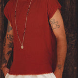 Red Raw Edge Thick Cotton Top Tee for Men - AYA Sacred Wear