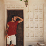 Red Raw Edge Thick Cotton Top Tee for Men - AYA Sacred Wear
