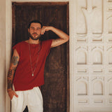 Red Raw Edge Thick Cotton Top Tee for Men - AYA Sacred Wear