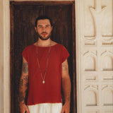 Red Raw Edge Thick Cotton Top Tee for Men - AYA Sacred Wear