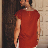 Red Raw Edge Thick Cotton Top Tee for Men - AYA Sacred Wear