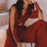 Red Rose Ambrosia Set • Adjustable Crop Top and Pants • One Set Organic Boho Top & Trousers - AYA Sacred Wear