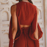 Red Rose Ambrosia Set • Adjustable Crop Top and Pants • One Set Organic Boho Top & Trousers - AYA Sacred Wear