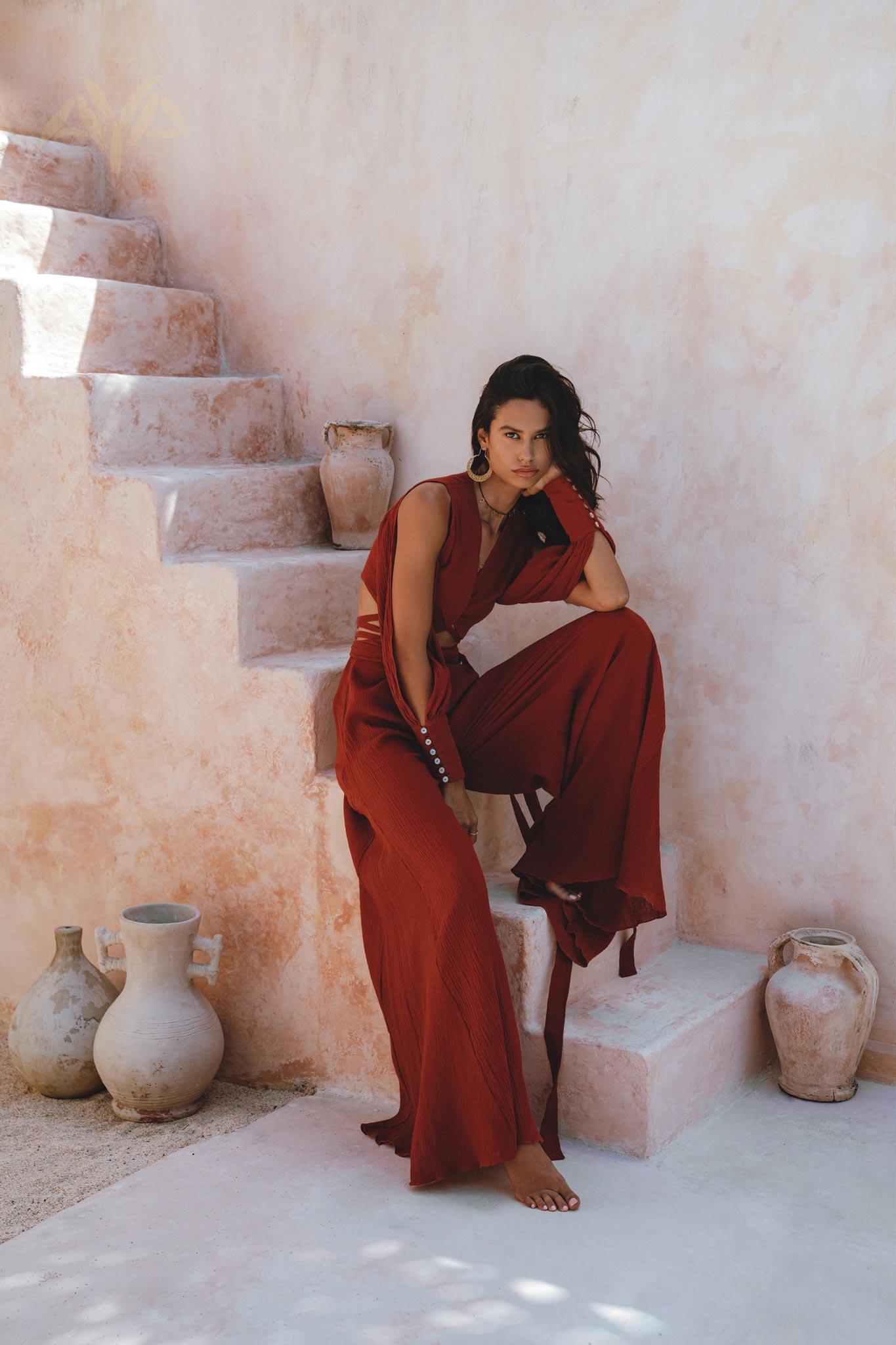 Red Rose Ambrosia Set • Adjustable Crop Top and Pants • One Set Organic Boho Top & Trousers - AYA Sacred Wear