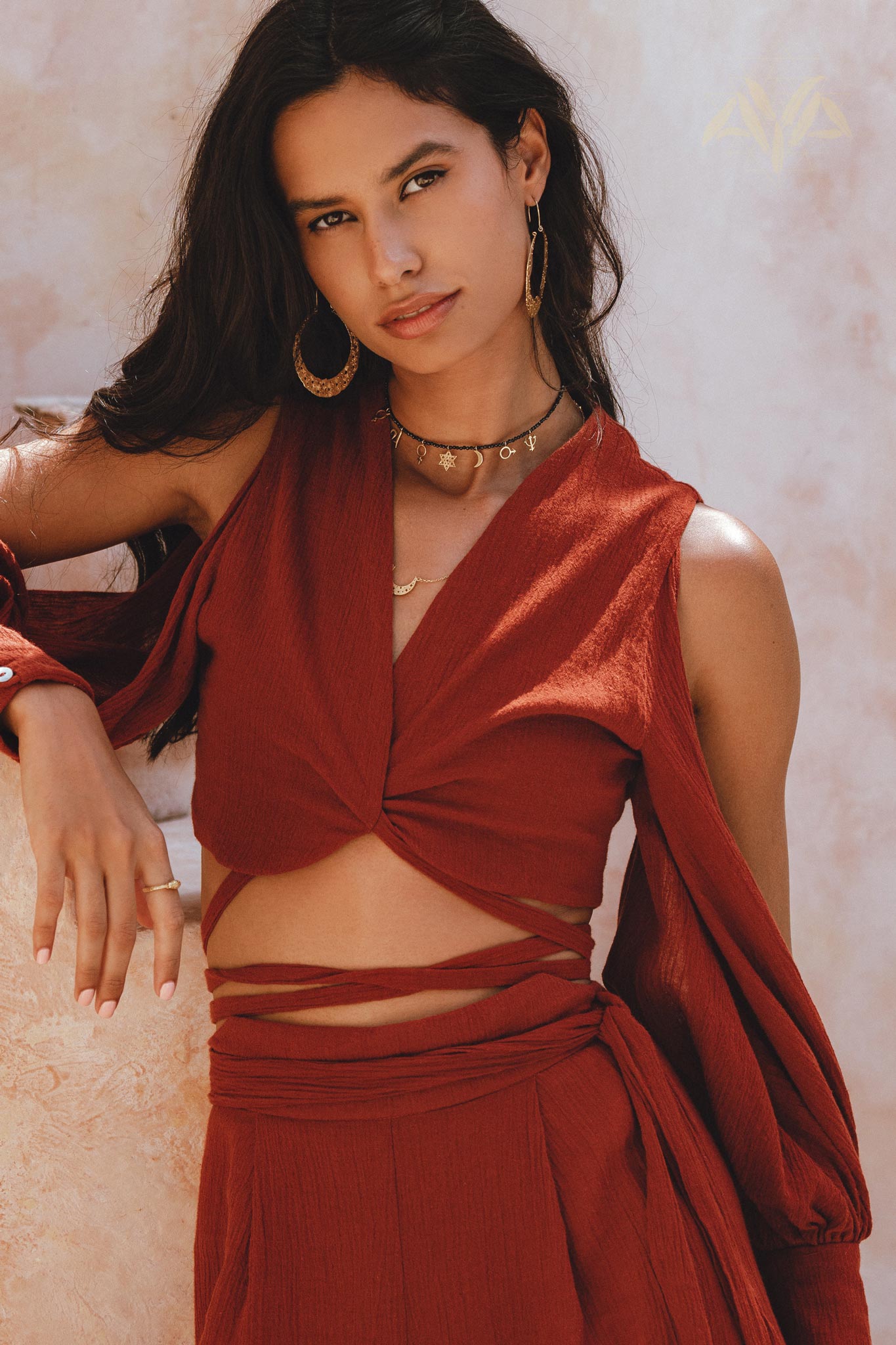 Red Rose Ambrosia Set • Adjustable Crop Top and Pants • One Set Organic Boho Top & Trousers - AYA Sacred Wear