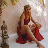 Red Rose Goddess Dress • Sexy Open Neckline Dress • Organic Stylish Dress - AYA Sacred Wear