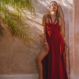 Red Rose Goddess Dress • Sexy Open Neckline Dress • Organic Stylish Dress - AYA Sacred Wear