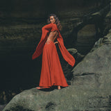 Red Rose Greek Goddess Dress • Boho Bridesmaid Dress • Bell Sleeves Dress - AYA Sacred Wear