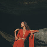 Red Rose Greek Goddess Dress • Boho Bridesmaid Dress • Bell Sleeves Dress - AYA Sacred Wear