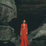 Red Rose Greek Goddess Dress • Boho Bridesmaid Dress • Bell Sleeves Dress - AYA Sacred Wear