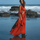 Red Rose Greek Goddess Dress • Boho Bridesmaid Dress • Bell Sleeves Dress - AYA Sacred Wear